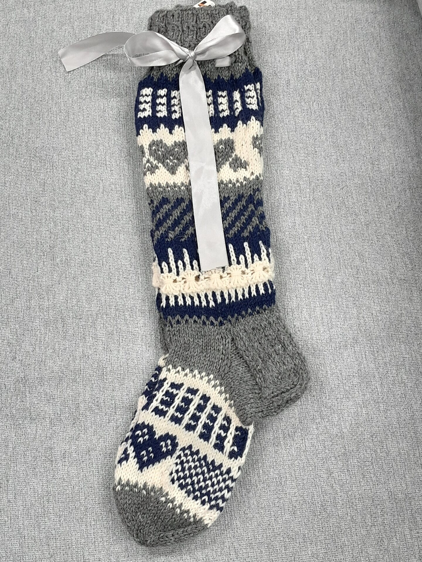 NannakoiKnits Pitkät sukat Harmaa-sininen-valkoinen