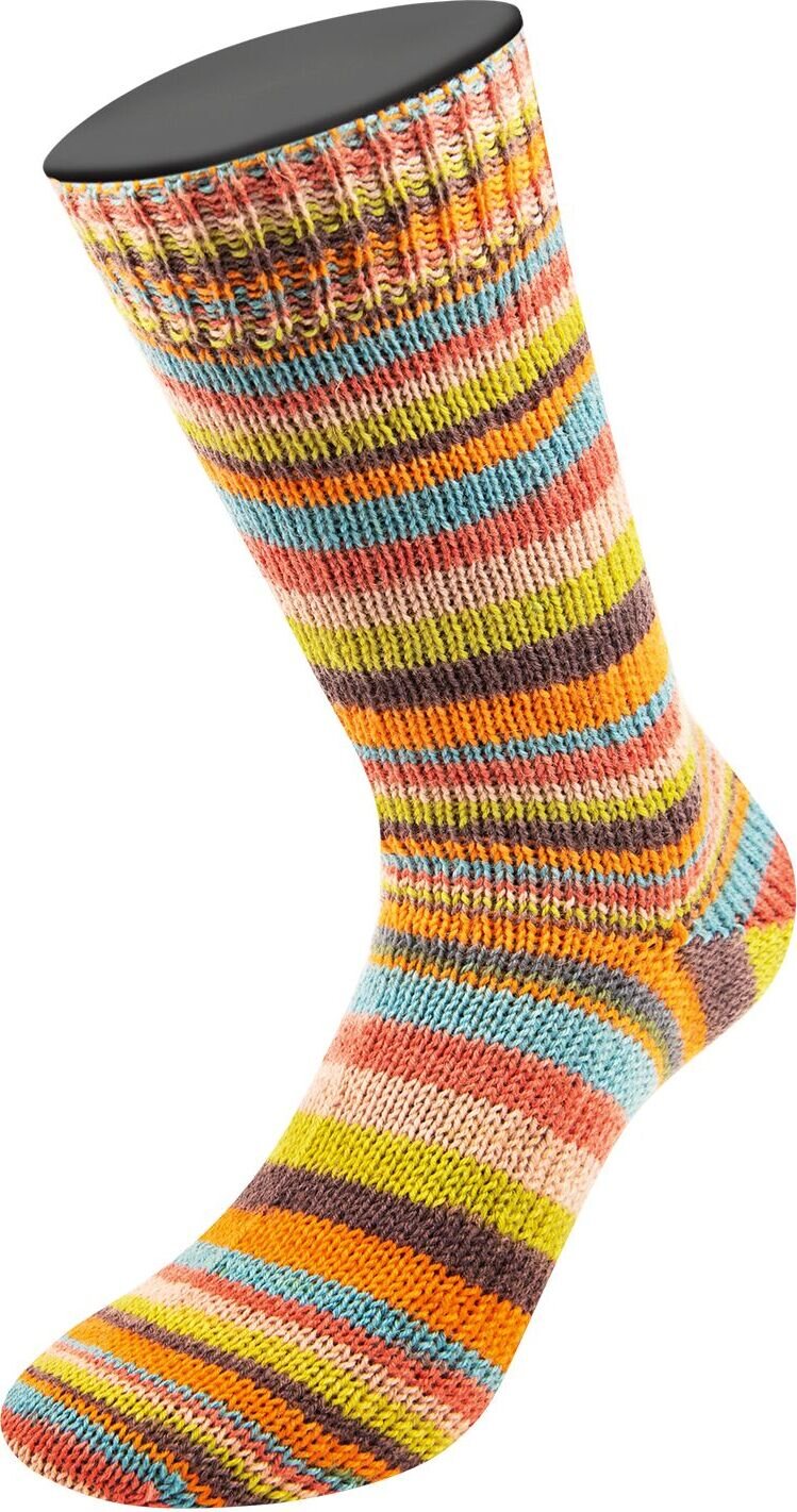 Lana Grossa Meilenweit Print, 8-säikeinen sukkalanka 9974 Orange/Petrol/Rost/Rosabeige/Senf/Dunkelbraun