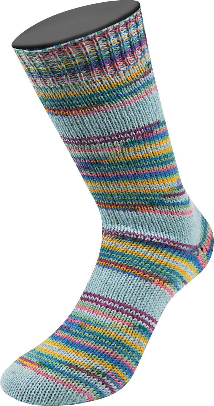 Lana Grossa Meilenweit Print, 8-säikeinen sukkalanka 9976 Maigrün/Petrol/Nelkenrosa/Graublau/Magnolienrot/ Gelb