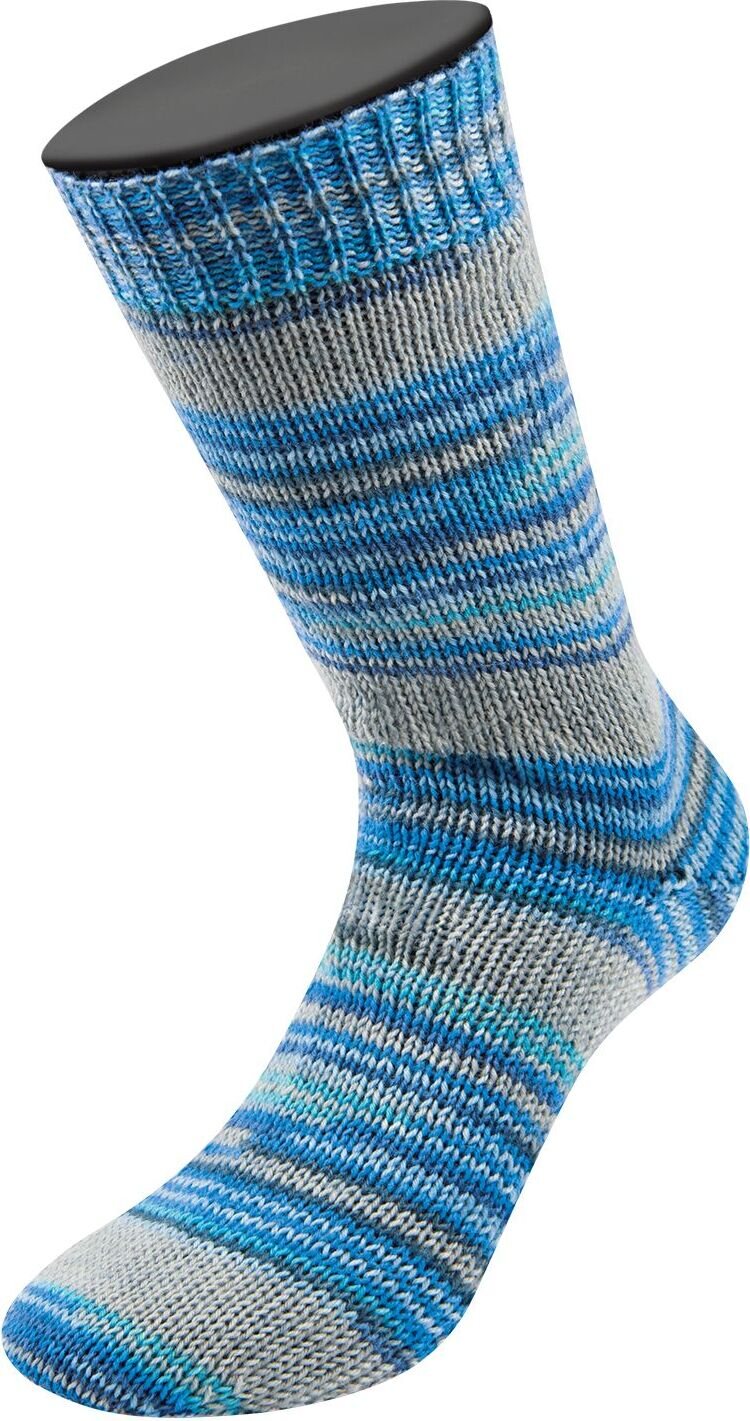 Lana Grossa Meilenweit Print, 8-säikeinen sukkalanka 9978 Türkis/Hellgrau/Kobaltblau/Jeans/Hellblau/ Dunkelgrau