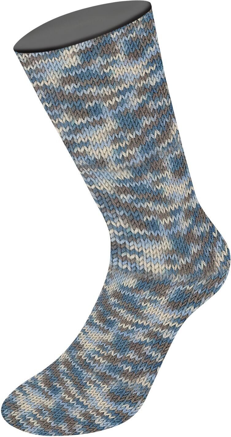 Lana Grossa Meilenweit Print, 8-säikeinen sukkalanka 9980 Hellbeige/Taupe/Hellblau/Jeans