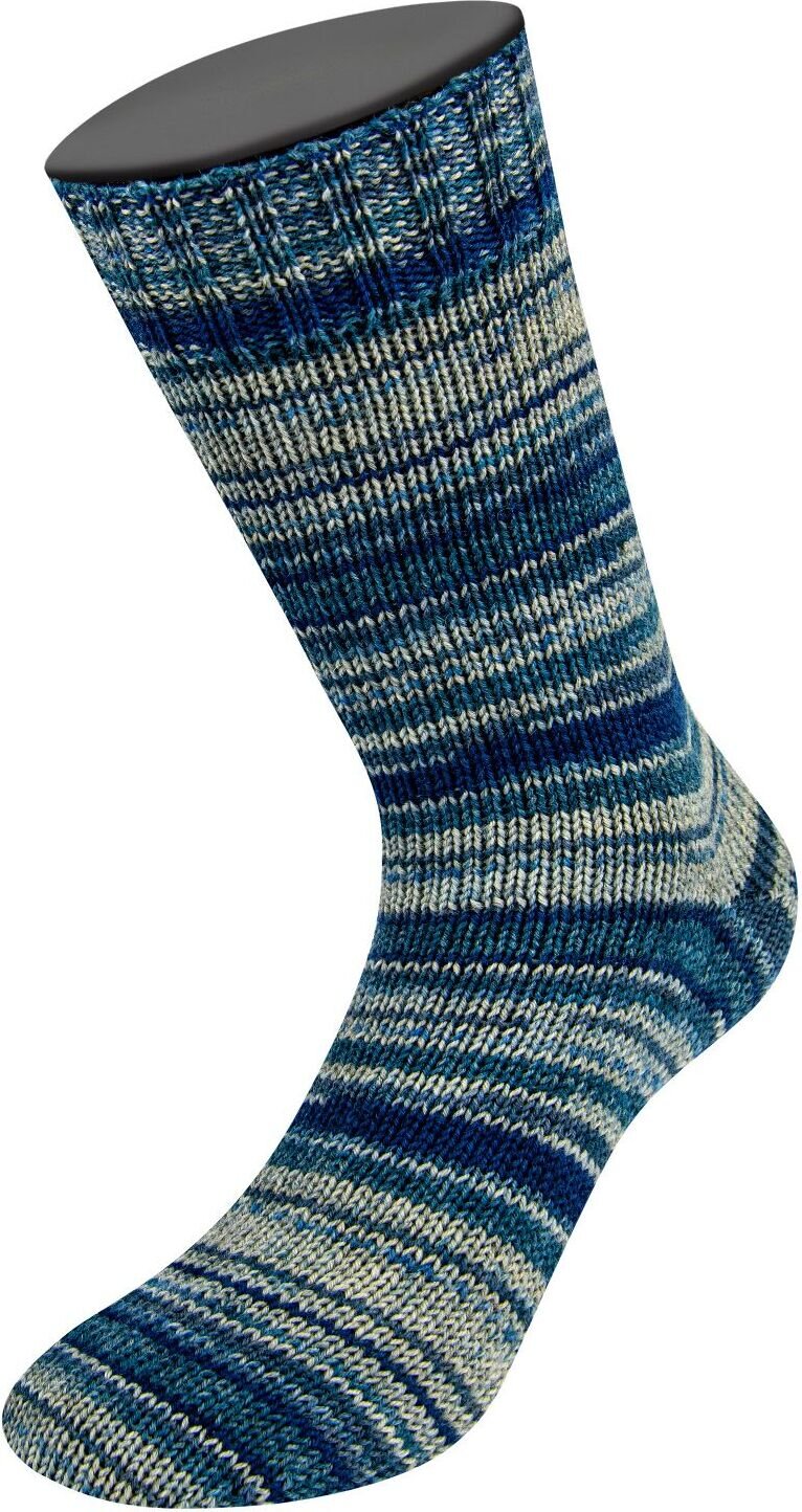 Lana Grossa Meilenweit Print, 8-säikeinen sukkalanka 9984 Stahl-/Nacht-/Graublau/Hellgrau/Grau