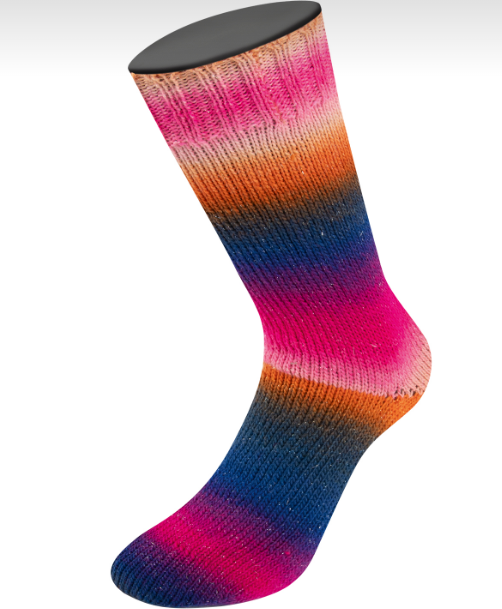 Lana Grossa Meilenweit 100 Color Mix Sparks 7619, Lachs/Orange/Dunkelbraun/Marine/Rotviolett/ Fuchsia/Pink